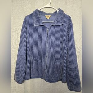 Vtg Woolrich Womens XL Mineral Blue FullZip Jacket Pockets Ribbed Deep Pile EUC